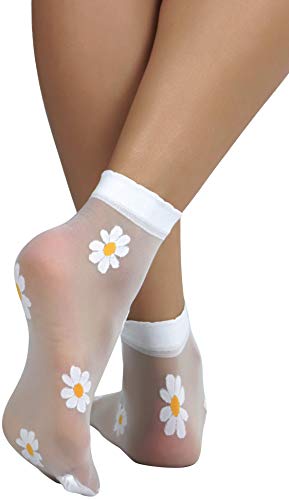 Image of ToBeInStyle Women's Sheer Fashion Ankle Socks & Pantyhose w /Springtime Daisy Design