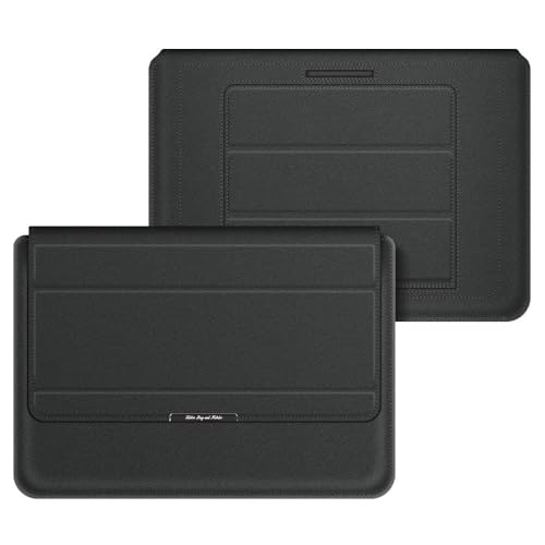 Image of TechTrendz Laptop Case Sleeve with Stand Adjustable & Foldable, Universal Multi-Function PU Leather Laptop Sleeve Case for MacBook Neo A3404, 13 /14 inch Laptop Bag with Heat Dissipation (Black)