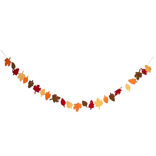Image of Folkulture Fall Garland - 72 Inch | Fall Leaf Garland for Fall Decorations for Home, Mantle, Pottery Barn Decor | Cute, Premium Wool, Pre Strung Autumn Leaves Felt Garland for Wall Decor, Thanksgiving