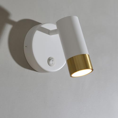 Image of DUHU Wall Sconce Lights for Bedroom,White Wall Light with Switch,Indoor Modern Gold Hardwired Sconces Wall Lighting with Rotatable Lampshade,Wall Lamps for Living Room,Corner,Hallway,Bar,Wall Decor