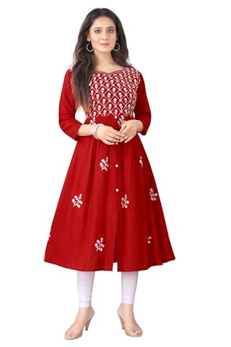 Image of Women's Rayon Embroidered Flared Kurtis