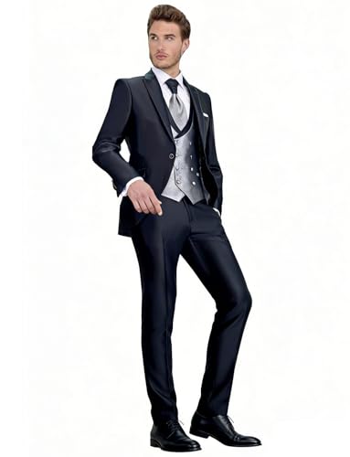 Costume 3 pièces chic style tuxedo avec veste un bouton et revers en pointe