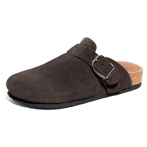 FITORY Mens Suede Clogs with Arch SupportLeather Cork Footed Mules Mocha Size 9.5