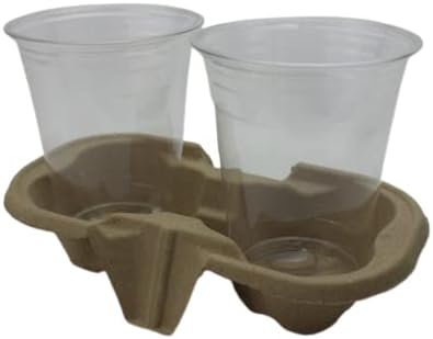 Signature Coffee Carriers 2 Cup Holders (105 Pack) Biodegradable Drink Carrier - Molded Pulp Fibre Cup Holder Tray for Take-Away Restaurants Shops and Cafes - Strong and Sturdy To-Go Drink Tray