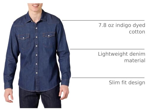 Image of Amazon Essentials Men's Slim-Fit Long-Sleeve Denim Western Style Cotton Shirt with Snap Buttons, Lightweight