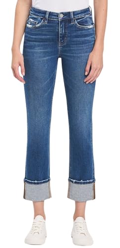 VERVET Women's High Rise Cuffed Slim Straight Jeans (US, Numeric, 28, Regular, Regular, Imbue)