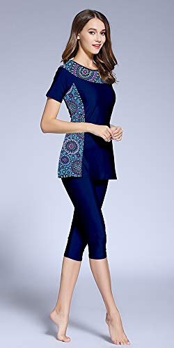 Ababalaya Womens' Color Block Moderate Cover 2 Piece Swimsuit Burkini4