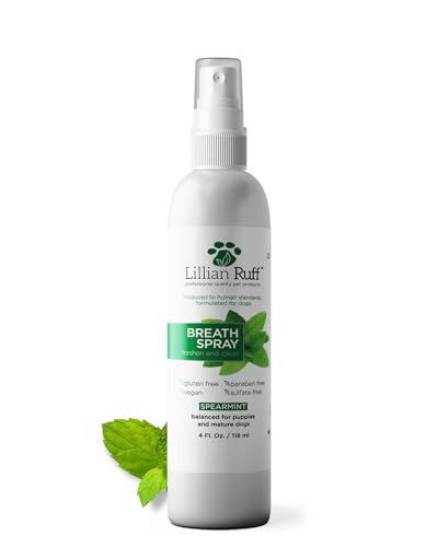 Lillian Ruff Dog Breath Freshener Dental Care Spray - Dog Oral Health Teeth Cleaning Formula Targets Bad Dog Breath, Plaque & Tartar Build-Up, Supports Oral Care, Gum Health & Immune System (4oz)