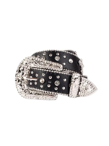 Rhinestone Belt for Men & Women, Western Cowboy Cowgirl Belt with Bling Cross Design for Jeans