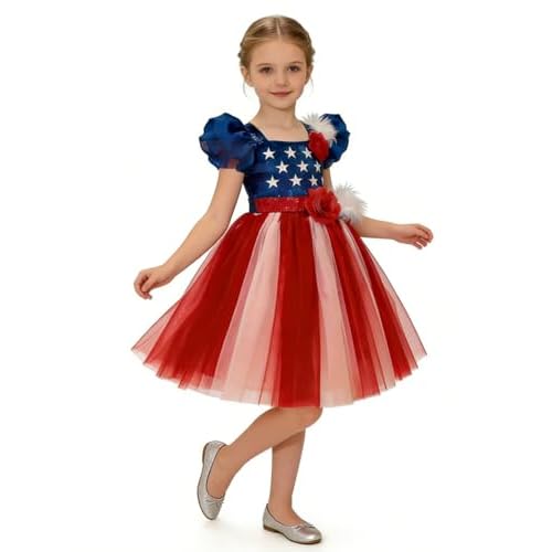 Girls 4th of July Tutu Dress Custom Name American Flag Patriotic Outfit Toddler Kids Independence Day Party