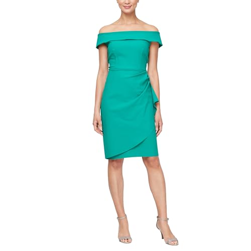 Image of Alex Evenings Women's Slimming Short Ruched Dress with Ruffle (Petite and Regular)