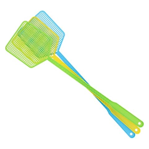 GOLDY Fly Swatter Manual Plastic Fly Swatter Set Heavy Duty Mosquito Insects Fly Killer Wasp Pest Control Essential Strong Flexible Large Head w/ Extra Long Handle 46cm Assorted Color (Pack Of 3) Cover