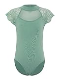 Les justaucorps de danse Caractéristique avec sans manches et dentelle Épaule, forme ovale évidée à l'arrière, couleur unie simple, fermeture boutonnée du bas