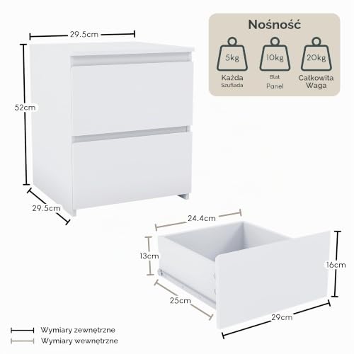 Vida Designs Denver 2-szufladowa komoda nocna (biała)