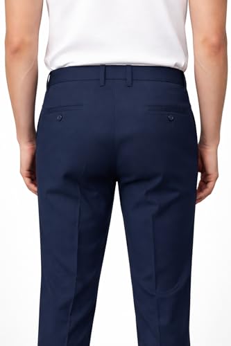 Image of DENRO Men's Slim Fit Cotton Stretch Trousers | Smart Casual & Workwear Pants for Office Use | 98% Cotton 2% Spandex Fabric | Mid-Rise Tailored Fit | Sizes 28-38