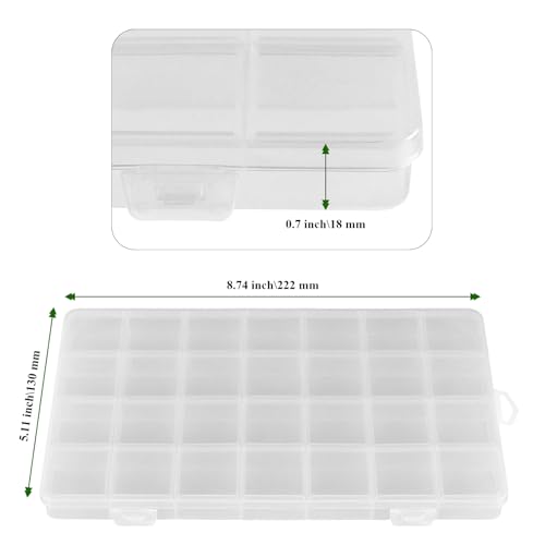 Image of MAHIONG 20PCS 28 Grids Clear Plastic Organizer Box with Fixed Dividers for Beads, Fishing Tackles & Small Parts Storage (7.9x6.2x1.2in)