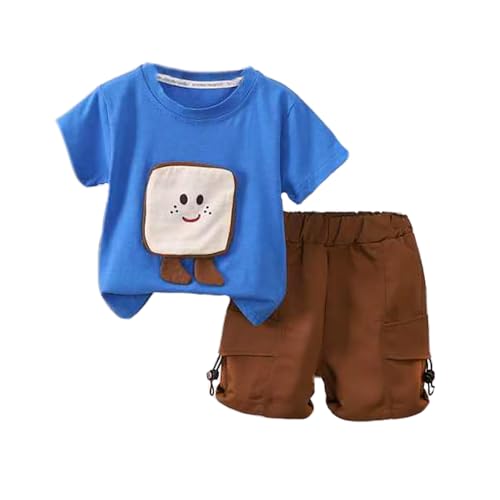 Image of Bold N Elegant Unisex Kid Cotton Solid Playful Happy Face Print Half Sleeve T-Shirt & Denim Shorts Summer Clothing Set