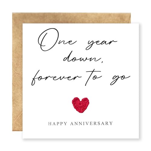 Handmade Crochet Heart with Envelope - First Anniversary Card for Husband 1 Year Wedding Anniversary Gifts for Him One Year Anniversary Paper Gifts for Couples Boyfriend & Girlfriend
