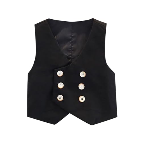Boys Girls Western Style Suit Vest Double Breasted Cute Wedding Prom Waistcoat for Kids 1-14 Years