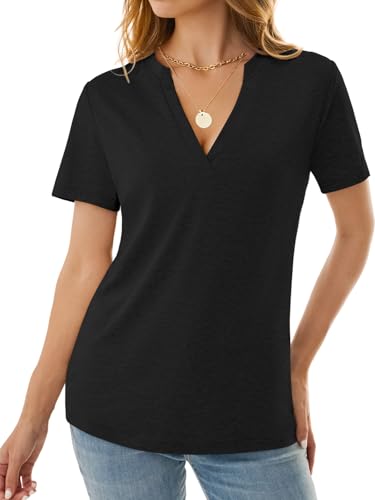 NORACORA Women's V Neck Short Sleeve T Shirt Summer Casual Tops Basic Blouses Trendy Fashion for Work Daily Wear - image 2