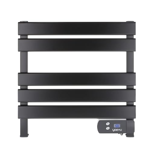 YOEVU | Toallero eléctrico | 150W, Aleación de Aluminio, 55,5x5,5x52,7cm | Pantalla LCD táctil, Temporizador programable, bajo Consumo | Secado eficiente y Ahorro energético | Negro