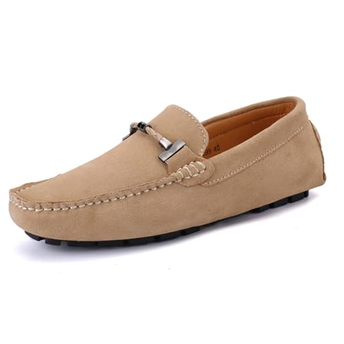DADAWEN Hommes Daim Penny Loafers Confort Chaussures de Conduite Mocassin Slippers Chaussures de Décontractées - Beige 40