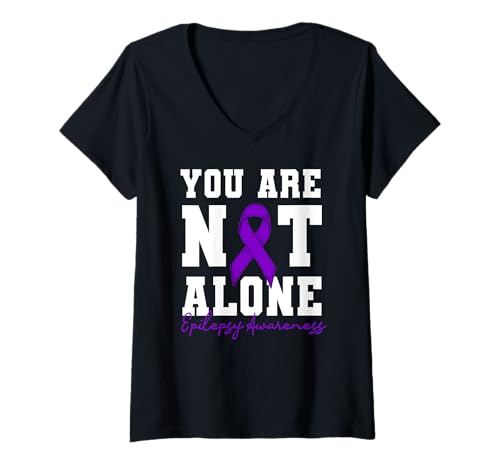 Mujer You Are Not Alone Epilepsia Awareness Support Purple Ribbon Camiseta Cuello V