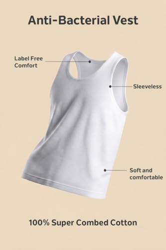 Image of Van Heusen Men's White Cotton Vest |100% Combed Cotton for extra softness | Moisture‑Wicking, Stay‑Fresh Tech, Label‑Free Comfort | Breathable | Ribbed Fabric |Doesn't lose shape |Regular Fit Sleeveless Innerwear Style | 10073