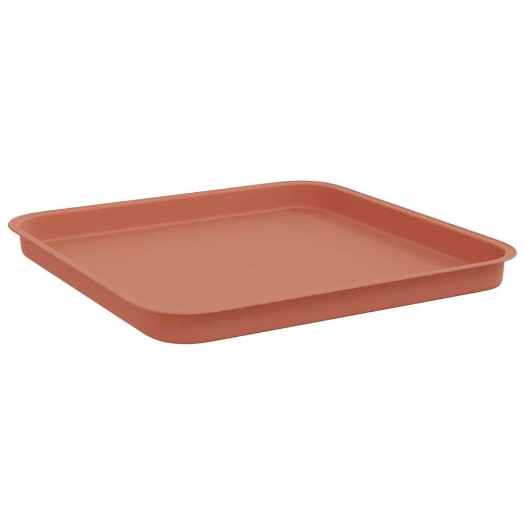 24er Set Quadratische Untersetzer für Blumentöpfe, 32x32 cm, Stabiles Blumentablett aus Kunststoff in Ziegelrot für Innen und Außen, Wetterfeste Pflanzenschalen für Garten und Balkon