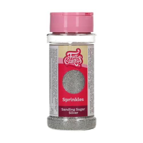 FunCakes Sanding Sugar Silver, Plata: Sabor Excelente, Perfecto para Decorar Tartas, Cakepops, Caramelos, Galletas, Magdalenas, Cupcakes - 80 g