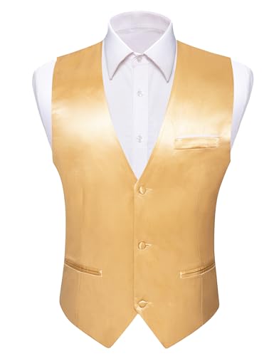 Image of Barry.Wang Vest for Men Business /Leisure Dress Suit Vests V-neck 2 Pockets Wedding Party Tuxedo Satin Waistcoat