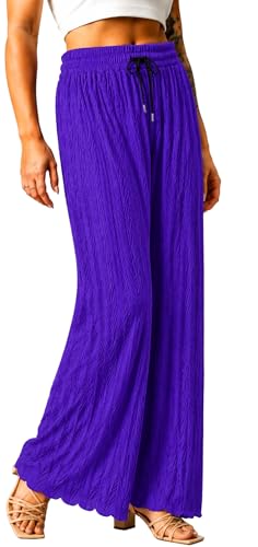 Image of Ebifin Women Pleated Palazzo Pants, Elastic Waist, Free Size, Casual Summer Wide Leg Trousers, Flowy Lightweight Lounge Pants for Travel, Vacation