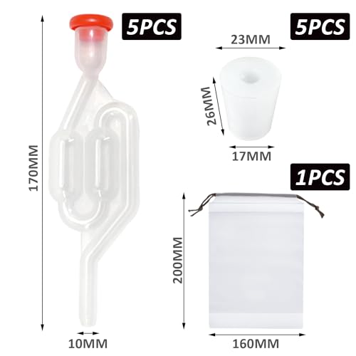Miniatura 2 de Memofynd 5 Tubos De Fermentación, 5 Tapones De Silicona, 1 Bolsa De Almacenamiento, Kit De Elaboración De Cerveza, Tubos De Fermentación Con Tapón De Goma, Válvula De Salida De Cerveza Para Cerveza,