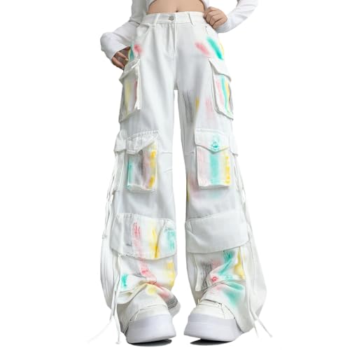 Fashion Y2K High Waist Straight Leg Jeans for Women Casual Tie Dye Baggy Denim Pants with Pocket