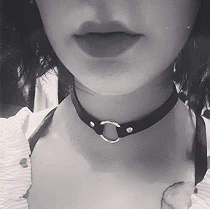 Zoestar Black Leather Choker Necklaces Circle Adjustable Collar Necklace for Women - Image 3