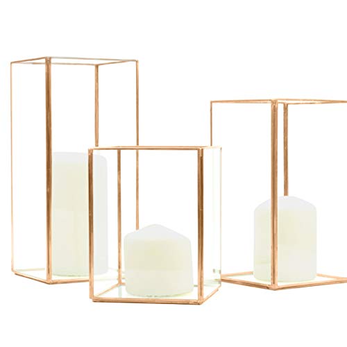 Koyal Wholesale Geometric Hurricane Candle Holder Set Of 3 For Wedding Centerpiece, Table Decorations, Home Decor, Patio Decor (Copper, 6, 8, 11) #TOP1