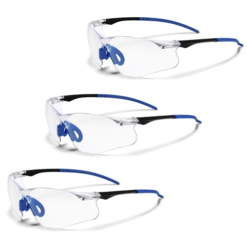 Clear Safety Glasses 3 Pack, Protective Eyewear UV Protection ANSI Z87.1, Safety Goggles Scratch & Impact Resistant, Eye Protection with Nose Pads for Men & Women Construction, Shooting, Lab Work
