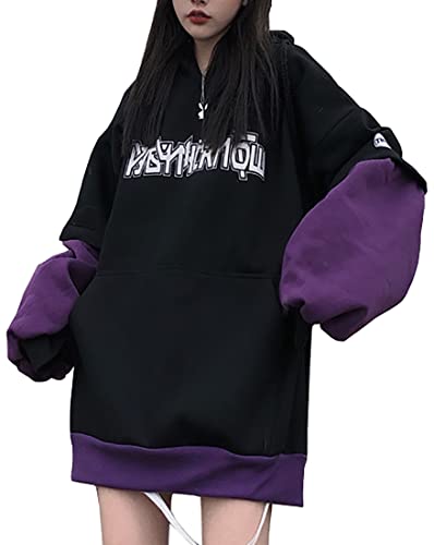 WINKEEY Sudadera con Capucha Mujer Kawaii Gótica Anime Manga Japonesa Cosplay Sudadera con Estampado Lindo Harajuku para Niñas, Morado Negro XXL