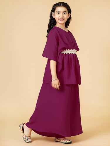 Image of A.T.U.N. (ALL THINGS UBER NICE) Girls Solid Kaftan with Flared Pant Set | Stylish Clothing Set