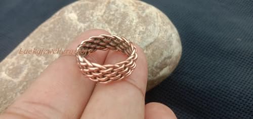 100% Pure Copper Braid ring Band for Men & Women Arthritis Pain Stackable Braied Unique Statement Handmade Woven Rings Jewelry,4