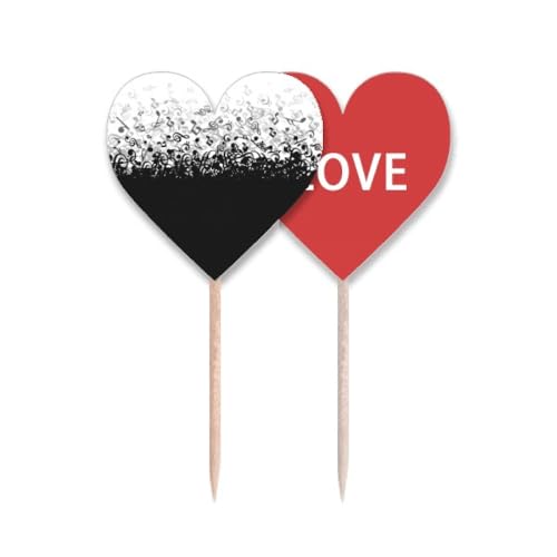 Cure-dents blanc notes de musique drapeau cœur pour gâteau