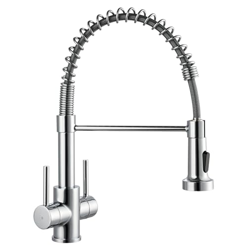 Peppermint Kitchen Taps with Pull Out Spray Dual Lever Kitchen Tap Chrome Sink Mixer Tap Spring Pull Down Faucet with Dual Function Sprayer Brass 360° Swivel Spout Commercial