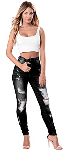 Image of Women's High Waisted Ripped Jeans for Women Butt Lift Distressed Stretch Juniors Skinny Jeans, Black J, 18
