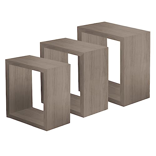 Acomoda Textil – Estantería para Pared 3 Diferentes Tamaños. Balda Flotante Decorativa de Madera Fijación Invisible, Estante para Dormitorio, Baño, Cocina y Oficina. (Chene, 3 Cubos)