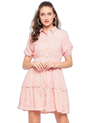Image of Madame Printed Peach Dress for Women