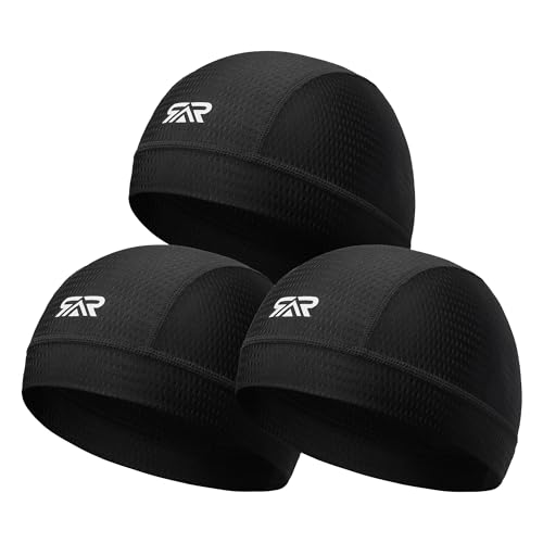 SAITAG 3Pcs Skull Cap Helmet Liner Beanie Cooling Breathable Mesh Sweat Caps Cycling Motorcycling Football Hat for Men Women