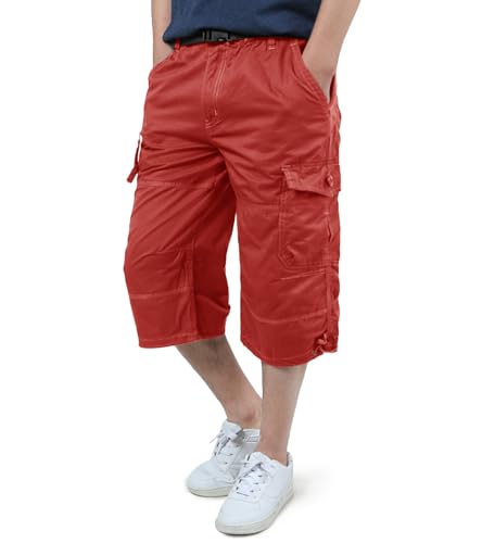 EKLENTSON Men's Cargo Shorts Casual Twill Elastic 3/4 Capri Pants Below Knee Long Shorts with 7 Pockets2