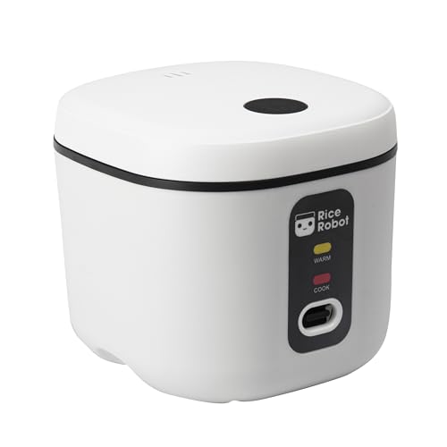 Rice Robot XL Personal Rice Cooker, PFAS-free, Nonstick. 2 Quarts Capacity, with Stainless Steel Steamer Tray, Measuring Cups, Recipe Book with 120 Recipes, and Serving Spoon, As Seen On TV