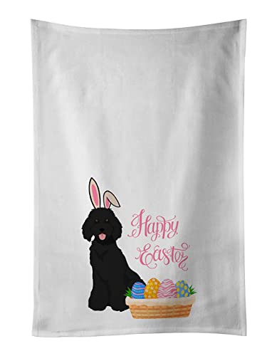 Caroline's Treasures WDK5072WTKT Standard Black Poodle Easter White Kitchen Towel Set of 2 Dish Towels Decorative Bathroom Hand Towel for Hand, Face, Hair, Yoga, Tea, Dishcloth, 19 X 25, White