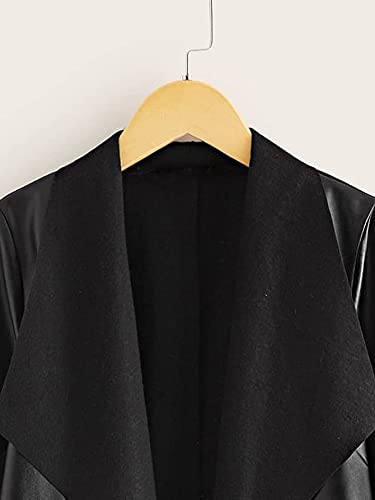 Milumia Girl's Waterfall Collar Faux Leather Jacket Open Front Coat Outerwear Black 10 Years #TOP2